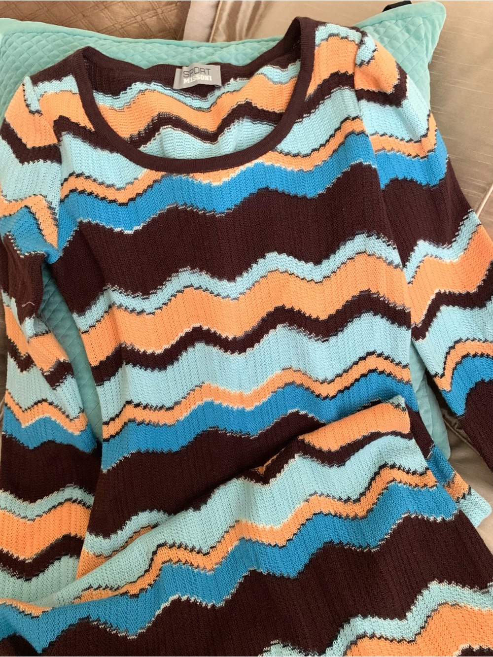 Missoni Crocheted Blue Brown Orange Knit Sweater Dress